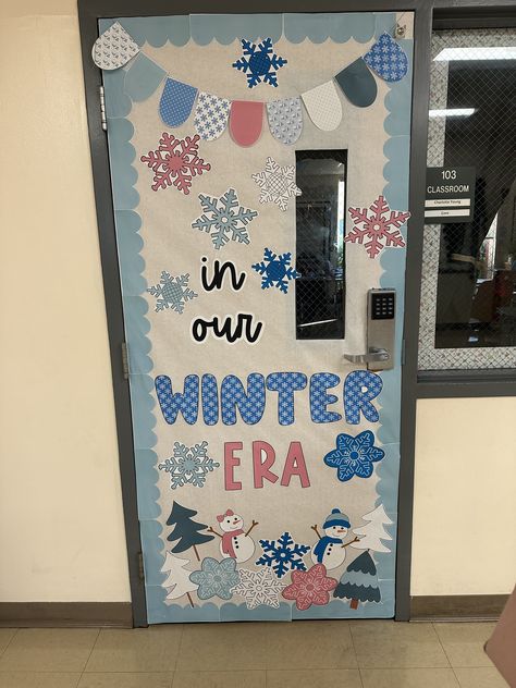 January Theme Classroom Door, January Themed Classroom Doors, Winter Door For Classroom, Winter Classroom Door Ideas Unique, Classroom Door January, January Door Decorations Classroom New Years, January Classroom Bulletin Boards, Winter Classroom Theme, Winter Themed Door Decorations Classroom