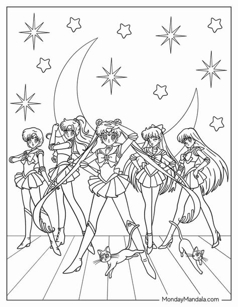 Sailor Moon Coloring Pages Free Printable, Coloring Pages Sailor Moon, Sailor Moon Drawing, Sailor Moon Coloring, Sailor Moon Birthday, Sailor Moon Coloring Pages, Moon Coloring Pages, Sailor Moon Girls, Pattern Coloring Pages