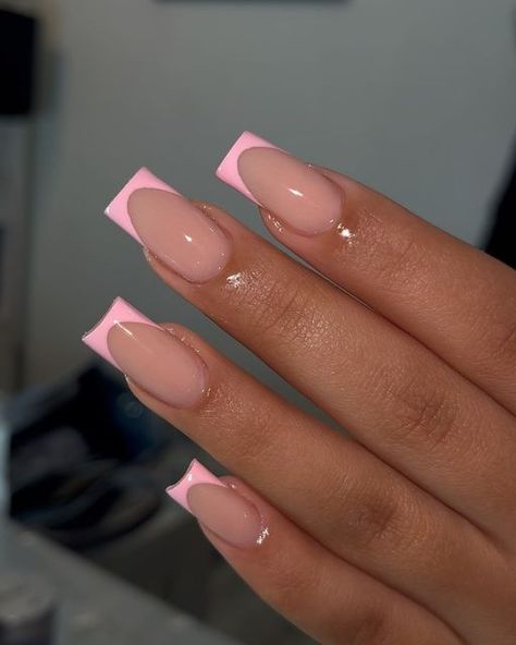 Brown French Nails, Pink Tip Nails, Pink French Tip, Brown French, Baby Pink Nails, Baby Rosa, Girly Acrylic Nails, French Tip Acrylic Nails, Pink French