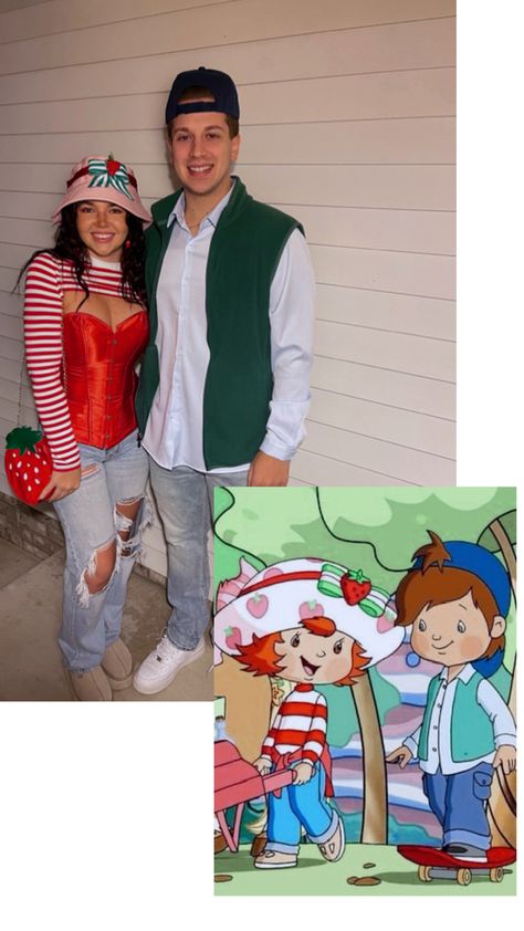 Cute and easy Halloween costume!! All found on Shein and Amazon Bee Costume Makeup, Strawberry Shortcake Huckleberry, Strawberry Shortcake Halloween Costume, Badass Halloween Costumes, Halloween Costumes Brunette, Strawberry Shortcake Costume, Easy Couple Halloween Costumes, Easy Couples Costumes, Huckleberry Pie