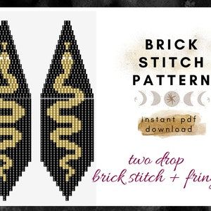 Snake Earring Pattern Beaded Earring Patterns Seed Bead | Etsy Canada Beaded Snake Earrings, Loom Beaded Bracelets Patterns, Sarape Pattern, Fringe Earring Pattern, Seed Bead Jewelry Patterns, Fringe Earring, Seed Bead Crafts, Seed Bead Pattern, Brick Stitch Pattern