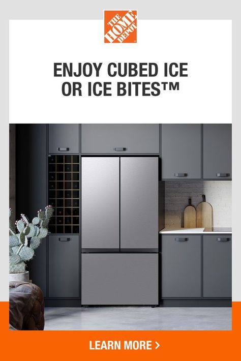 Upgrade your kitchen with a customizable and innovative refrigerator from Samsung Bespoke. Choose to complement or contrast with 12 colors—like matte black steel, gray glass, navy steel and more—and two finishes. Quench your thirst with an AutoFill Water Pitcher. Enjoy ice your way and thrive with the fresh possibilities of independent fridge and freezer controls. Set your home apart with help from The Home Depot. Refrigerator Samsung, Bespoke Refrigerator, Black Fridge, Black Fridges, Smart Refrigerator, Samsung Bespoke, Fridge And Freezer, Samsung Refrigerator, Beverage Center