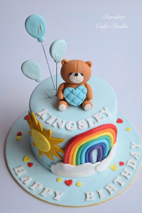 Decor Tort, Gym Cake, Cake Decorating Flowers, Boys 1st Birthday Cake, Fondant Flower Tutorial, Teddy Bear Theme, Rainbow Colour, Fondant Flowers, Bear Theme