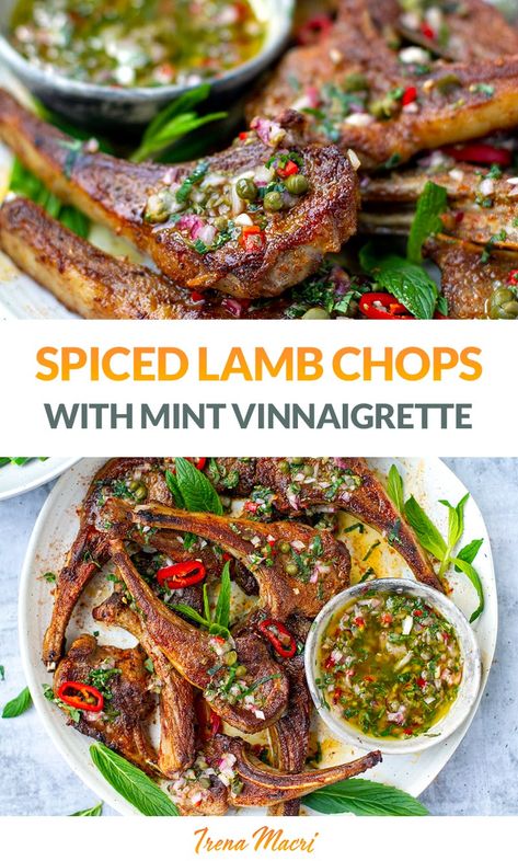 Minted Lamb Chops, Lamb Cutlets Recipe, Healthy Lamb Recipes, Steamed Greens, Noom Recipes, Lamb Cutlets, Cumin Lamb, Spiced Lamb, Haitian Food