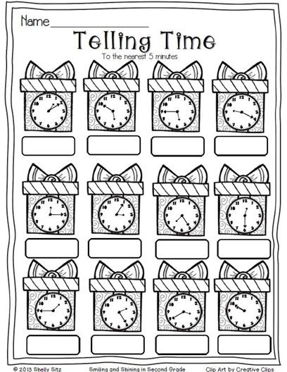 Teaching Strategies.....Christmas Math--telling time to the nearest five minutes--2nd grade math Christmas Learning Activities, Math Worksheets For Kids, Christmas Math Worksheets, Telling Time Worksheets, Christmas Worksheets, Math Materials, 2nd Grade Math Worksheets, Learning Support, Free Math Worksheets