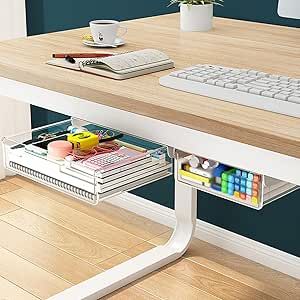 Small Desk Table, Student Desk Organization, Work Desk Organization, Under Desk Drawer, Under Desk Storage, Small Space Office, Desk Essentials, Desk Drawer, Work Space Organization