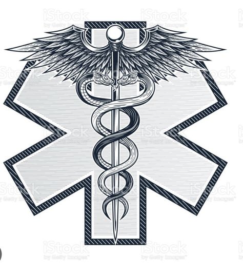 Emt Tattoo Ideas, The Caduceus, Star Of Life Tattoo Ems, Caduceus Aesthetic, Paramedic Tattoo, Star Of Life Ems, Doctor Logo Design, Caduceus Tattoo, Fighter Tattoos