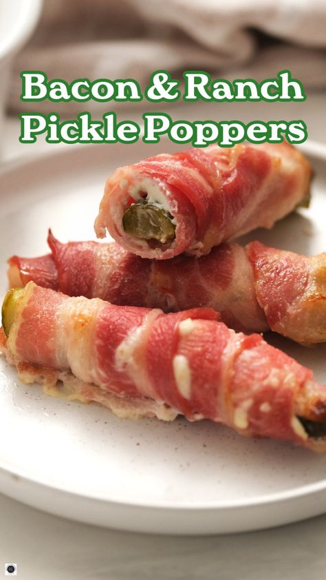 Pickle Poppers Bacon Wrapped, Cheese Pickle Ranch Appetizer, Bacon Wrapped Dill Pickle Spears, Chicken Bacon Ranch Pickle Poppers, Bacon Cream Cheese Jalapeno Poppers, Football Appetizers, Cheesy Snack, Fall Appetizers, Bacon Appetizers