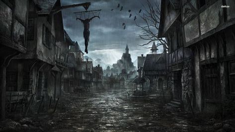 Download Creepy Wallpaper Apocalypse Landscape, Wattpad Background, Fantasy Village, Abandoned Village, Abandoned Town, Apocalypse Art, Medieval Village, Relaxing Time, Dark City