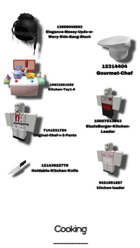 Roblox Bloxburg Chef Outfit Codes, Roblox Apron Code, Roblox Chef Outfit Code, Chef Outfit Codes Bloxburg, Roblox Bakery Outfit Codes, Bloxburg Cooking Outfit Codes, Waiter Outfit, Pizza Clothes, Brown Hair Roblox Id