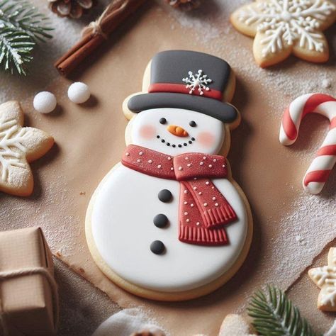 Shortbread Cookies With Royal Icing, Snowman Face Cookies Decorated, Snow Man Cookie Decoration, Snowman Icing Cookies, Snow Man Sugar Cookies, Snowmen Cookies Decorated, Snowman Cookies Decorated Royal Icing, Simple Christmas Cookie Designs, Christmas Cookies Decorations