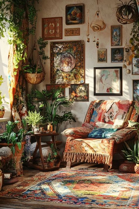 Add boho charm to small spaces with vintage-inspired decor and cozy layers. #VintageBoho #SmallSpaceDecor #EclecticStyle Boho House Inspo, Bohemian Home Exterior, Retro Eclectic Decor, Vintage Boho Decor, Vintage Inspired Decor, Free Spirit Style, Boho House, Small Space Solutions, Decorating Small Spaces