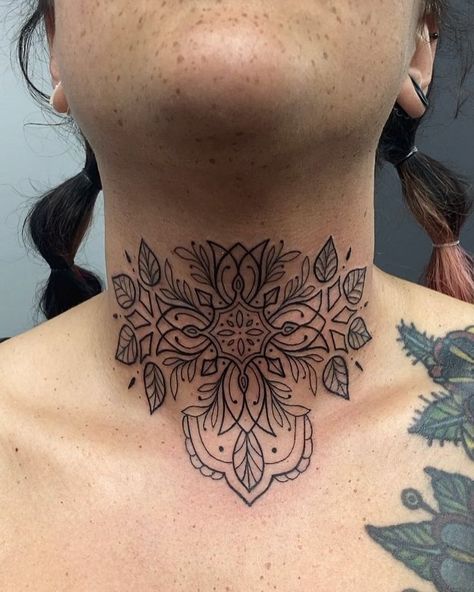 Small Throat Tattoos Women, Under Chin Tattoo Woman, Throat Tattoos Women Simple, Throat Chakra Tattoo, Under Chin Tattoos Women, Lotus Blossom Tattoos, Lotus Hand Tattoo, Purple Lotus Tattoo, Trending Tattoo Designs