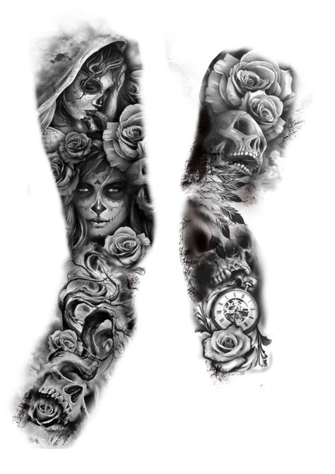 Skull Bicep Tattoo Men, Half Skull Half Face Tattoo Design, Full Sleeve Tattoo Design For Men Sketch, Full Sleeve Skull Tattoos, Tattoos That Go With Skulls, Cover Up Sleeve Tattoo Men, Mexican Tattoo Ideas For Men Sleeve, Skull Arm Tattoos For Women, Best Cover Up Tattoos For Men