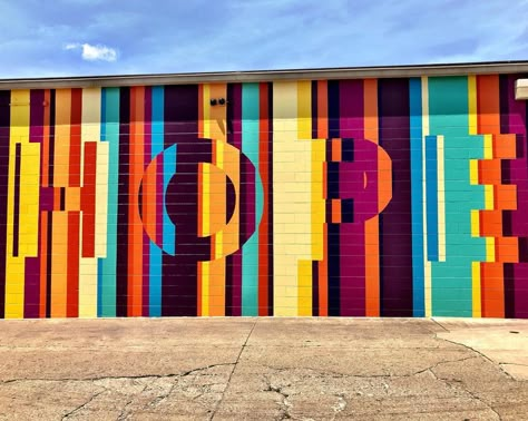 A mural located in Columbus. Click to get the address. Colorful Murals Street Artists, Building Murals, Masking Tape Art, Abstract Murals, Street Art London, Interior Murals, Modern Mural, Colorful Graffiti, School Murals