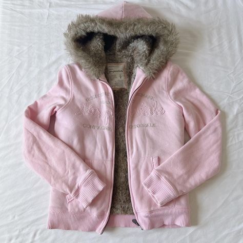 Rare Y2K baby pink Aeropostale faux fur lined hoodie... - Depop Pink Y2k Hoodie, David Core, Future Clothing, Fur Lined Hoodie, Mcbling Fashion, Punk Chic, Faux Fur Hoodie, Letter Hoodie, Y2k Winter