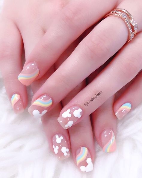 Short Nail Designs Disney, Nail Designs For Birthday, Cute Nail Ideas For Kids, Kids Manicure Ideas, Cute Nails For Kids, Disneyland Nails, Disney Inspired Nails, Minnie Mouse Nails