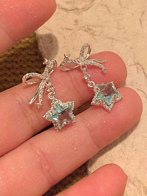 1 Pair Sweet Blue Crystal Star Bow-Knot Dangle Stud Earrings For WomenI discovered amazing products on SHEIN.com, come check them out! Blue Accessories, Crystal Stars, Stud Earrings For Women, Trendy Earrings, Watches Women Fashion, Girly Jewelry, Blue Crystals, Cute Jewelry, Earrings For Women