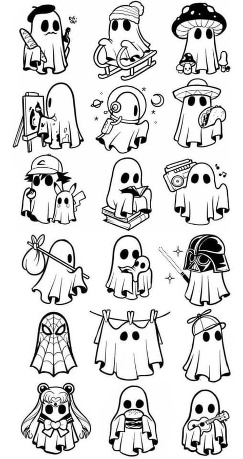 Mexican Ghost Tattoo, Simple Matching Ghost Tattoos, Ghost In Costume Drawing, Space Ghost Tattoo, Lil Ghost Drawing, Sister Ghost Tattoos, Ghost Ideas Drawing, Cute Drawings Ghost, Deadpool Funny Wallpapers