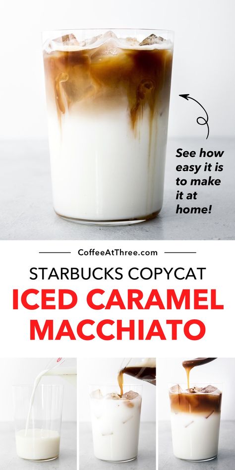 Iced Caramel Macchiato - Starbucks Copycat Recipe Iced Caramel Macchiato Starbucks, Espresso Machine Recipes, Iced Caramel Macchiato Recipe, Caramel Macchiato Starbucks, Keurig Recipes, Espresso Drink Recipes, Caramel Macchiato Recipe, Homemade Starbucks, Iced Caramel Macchiato