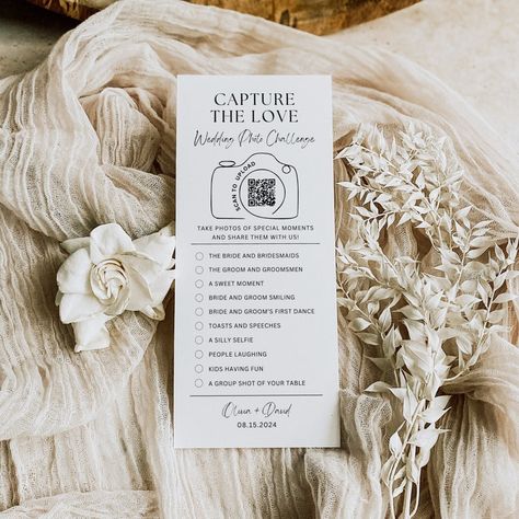 Capture the love at your wedding by having guests scan the QR Code and upload photos and videos to share with everyone. I Spy Wedding Game, Love Qr Code, Spy Wedding, Game Wedding, Wedding Game, I Spy Games, Minimalist Tables, Wedding Games, I Spy