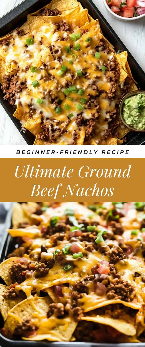 Image for Ultimate Ground Beef Nachos Game Day Nachos Ground Beef, Crockpot Beef Nachos, Nacho Ground Beef Recipes, Velveeta Nachos Ground Beef, Hamburger Nachos Recipe Beef, Ultimate Nachos Recipe, Crockpot Nachos, Ground Beef Nachos, Skillet Nachos