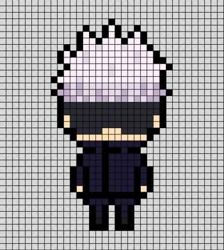 Jujitsu Kaisen Pixel Art, Gojo Cross Stitch, Cute Pixel Art Anime, Jjk Crochet Pattern, Gojo Perler Beads, Jjk Cross Stitch, Cute Anime Pixel Art, Jjk Perler Beads, Jujutsu Kaisen Crochet