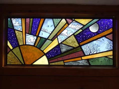 'Sunburst' | Sunburst Stained Glass Sunburst, Stairs Window, Hanging Stained Glass, Sheffield Uk, Mosaic Murals, Stained Glass Panels, Glass Printing, Stained Glass Mosaic, Stained Glass Patterns