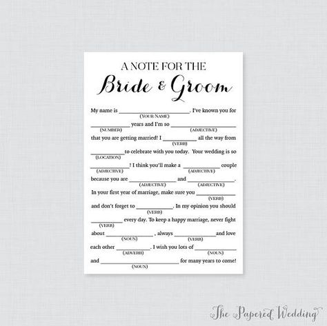 Printable Wedding Mad Libs Black and White Wedding Mad Libs Free Printable Mad Libs, Mad Lips, Black And White Calligraphy, Wedding Mad Libs, Wedding Reception Activities, Reception Activities, First Year Of Marriage, Document Printing, Mad Libs