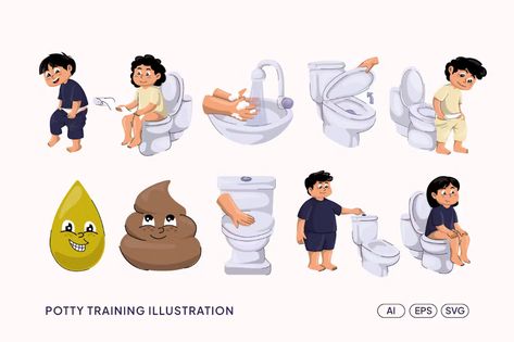 Potty Training Illustration, Illustrations ft. boy & toilet - Envato Elements Training Illustration, Toilet Illustration, Kids Hygiene, Cloud Illustration, Baby Potty, Blog Video, Template Site, Music Logo, Music Design