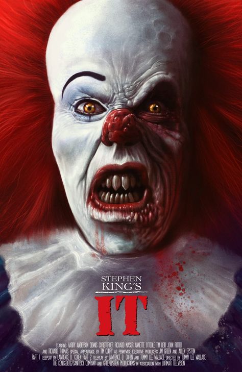 IT - PosterSpy 1990 Poster, Stephen King Film, Monster Teeth, Famous Movie Posters, It Movie, Clown Paintings, Clown Horror, Movie Tattoos, Arte Alien