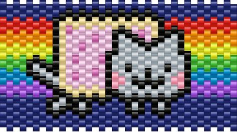 Nyan Cat Kandi Pattern, Rainbow Perler Bead Patterns, Kandi Projects, Kandi Cuff Patterns, Kandi Beads, Kandi Inspo, Kandi Cuffs, Diy Kandi Bracelets, Diy Kandi