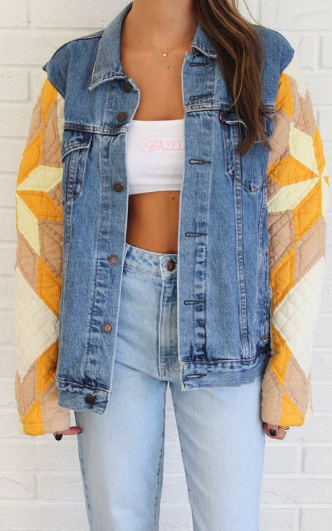 Shapeau Brand Oversized ONE OF A KIND Quilt Jacket Patch Quilt Jacket, Upcycled Womens Clothing, Denim Quilt Jacket, Quilt Jacket Sewing Pattern, Jean Jacket Pattern, Repurposed Quilt Jacket, Quilted Jean Jacket, Jean Jacket With Quilt Block, Quilted Denim Jacket