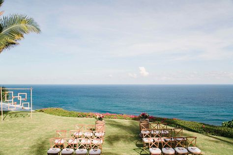 Vibrant Bali Wedding with a Hanging Botanical Installation | Ruffled Bali Wedding Decor, Sea View Wedding, Clifftop Wedding, Beach Wedding Ceremony, Wedding Ceremony Photos, Wedding Ceremony Backdrop, Wedding Beach Ceremony, Reception Design, Breathtaking Wedding