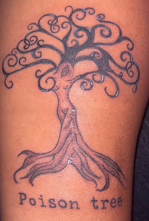 Poison Tree Spine Tattoo, Poison Tree Tattoo Meaning, Inner Leg Tattoo, Poison Tree Tattoo, Women Leg Sleeve, Loc Ideas, Poison Tree, Tree Tattoos, Cute Hand Tattoos