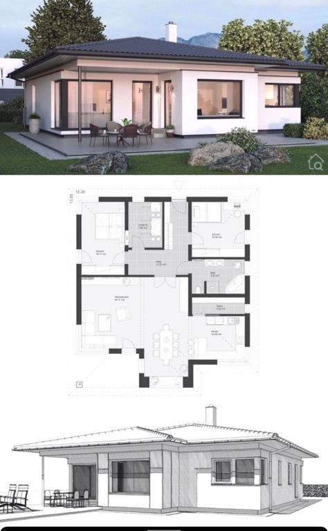 Bungalow House Floor Plans, Modern Bungalow House Design, Bungalow Floor Plans, Modern Bungalow House, Ideas Videos, Bungalow House Plans, Prefabricated Houses, Modern Bungalow, Plans Modern