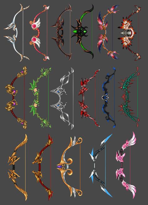 Magical Bow And Arrow Fantasy Art, Elemental Bow And Arrow, Fantasy Bow Concept Art, Energy Bow Concept Art, Genshin Bow Design, Mythical Bow And Arrow, Avatar Bow And Arrow, Fantasy Bow And Arrow Design, Bow Designs Archery