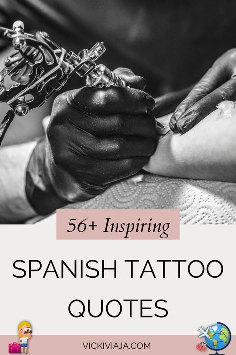 Explore our collection of Spanish tattoo quotes, perfect for anyone seeking meaningful and inspiring words inked in beautiful cursive or fine line design. These quotes not only carry deep messages about faith, family, and blessings but are also accompanied by English translations to capture their essence truly. Ideal for both men and women, these tattoos offer a unique way to express personal beliefs and connections #Vickiviaja Spanish Inspirational Quotes For Women, Educated Latina Quotes, Spanish Tattoos Men, Spanish Tattoo Quotes, Tattoos In Spanish Meaningful, Spanish Words Meaningful, Tattoo Ideas Spanish, Spanish Word Tattoos, Spanish Tattoos Words Meaningful