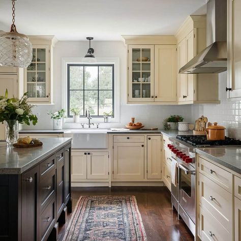 13 Stunning Cream Kitchen Cabinet Ideas to Inspire Your Renovation 1 Cream Kitchen Cabinets With Quartz, Cream Kitchen Cabinet, Cream Kitchen Cabinets, Cream Cabinets, Contemporary Style Kitchen, Kitchen Cabinets Ideas, Cream Kitchen, Cabinet Designs, Glass Front Cabinets