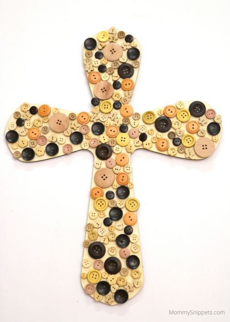 My tween worked on a simple but beautiful craft, without any assistance from me. This beautiful DIY Button Cross is such a symbolic wall hanging. Hang your child's one-of-a-kind inspirational decor where everyone can see it. May this precious piece of art be a symbol of assurance, that God will help us get through this time.As my son gently picked a button at a time and placed each one with purpose on the cross, it was a precious reminder that our hope in God is not in vain. Button Cross, Wooden Cross Crafts, All Things Work Together, Cross Crafts, Bible Crafts For Kids, Easter Story, Christmas Wall Hangings, Easter Projects, Learn Crafts