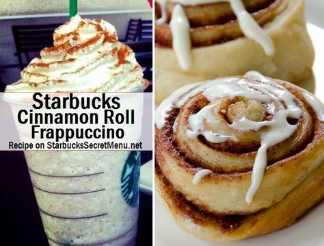 Starbucks Cinnamon Roll Frappuccino! #StarbucksSecretMenu Recipe here: http://starbuckssecretmenu.net/starbucks-secret-menu-cinnamon-roll-frappuccino/ Starbucks Cinnamon Roll, Frappuccino Starbucks Secret Menu, Cinnamon Dolce Syrup, Secret Starbucks Drinks, Frappuccino Recipe, Secret Menu Items, Starbucks Secret Menu Drinks, Starbucks Secret, Starbucks Menu