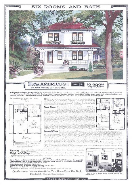 What a pretty four square!  The Sears Americus was also a big seller for Sears. Sears House Plans, Sears Catalog Homes, Sears Homes, Sears Kit Homes, Vintage Floor Plans, Vintage House Plans, Lots Of Windows, Craftsman Bungalows, Victorian Architecture