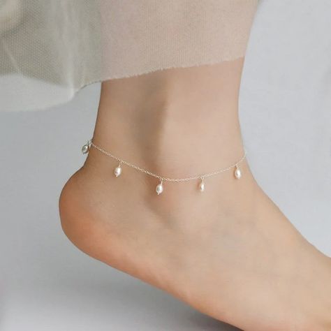 Dainty Freshwater Pearl Anklet (S925 Silver) – Shanali Jewelry Bridal Anklet, Wedding Anklets, Silver Ankle Bracelet, Anklets For Women, Leg Chain, Pearl Anklet, Sterling Silver Anklet, Beaded Anklets, Silver Anklets