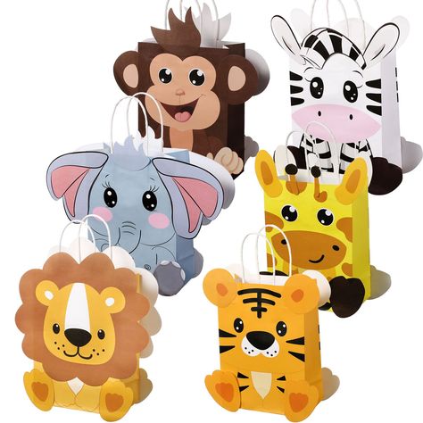 PRICES MAY VARY. Jungle Safari Goodie Bags Set: you will get 24 pieces safari goodie bags with handles, designed with various jungle safari animals patterns, very suitable for jungle party gifts or snacks, and adequate quantities are enough to meet your different needs Material and Size: these jungle theme gift bags are made of quality and thick kraft paper with paper handles, which are safe and sturdy to use, no peculiar smell and look adorable; Each safari treat bag is about 5.91 x 8.27 x 3.15 Safari Theme Kids Games, Purple Safari Birthday Party, Wild One Birthday Candy Table, Safari Birthday Party Kids Table, Safari Birthday Party Treat Table, Safari Birthday Party Game, Candy Table Safari, Safari Party Game, Safari Theme Birthday Games