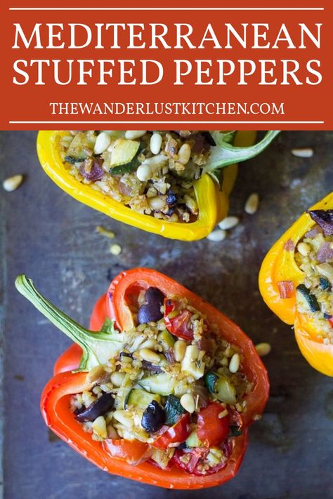 Mediterranean Stuffed Peppers Recipe Mediterranean Diet Recipes Stuffed Peppers, Mediterranean Stuffed Peppers, Asian Steak Bites, Creamy Pasta Bake, Mediterranean Foods, Stuffed Peppers Recipe, Hamburgers Grilled, Healthy Baked Chicken, Easy Mediterranean Diet Recipes