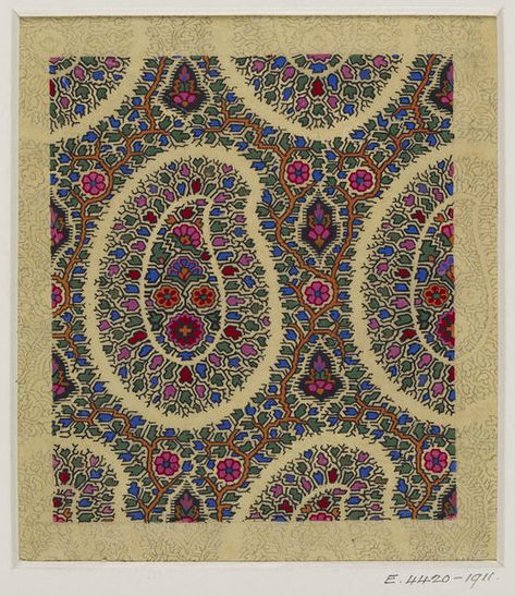 Design for a Paisley shawl | Haité, George | V&A Search the Collections Paisley Shawl, Paisley Scarf, Block Printed Pillows, Textile Prints Design, Paisley Art, Vintage Paisley, Crochet Leaves, Tibetan Art, Silk Scarf Painting