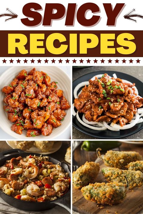 Grab some water because these spicy recipes will set your taste buds on fire. You know what they say: if you can't stand the heat, get out of the kitchen. Spicy Chinese Food Recipes, Spicy Dinner Ideas, Hot And Spicy Recipes, Simple Spicy Chicken Recipes, Spicy Casserole, Hot And Spicy Shrimp, Spicy Food Recipes, Hot And Spicy Shrimp Chinese, Spicy Chicken Marinades