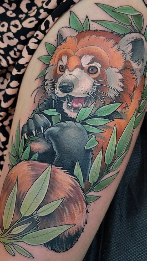 Red Panda Tattoo Design, Red Panda Tattoo, Red Panda Drawing, Racoon Tattoo, Tattoo 2022, Cute Animal Tattoos, Animal Sleeve Tattoo, Buddha Tattoo Design, Animal Tattoo Ideas