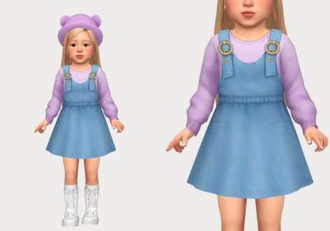 denim overall dress | casteru on Patreon The Sims 4 Kids, Toddler Cc Sims 4, Sims 4 Toddler Clothes, Sims Baby, Sims 4 Cc Kids Clothing, The Sims 4 Pc, The Sims 4 Packs, Sims 4 Children, Sims 4 Mm Cc