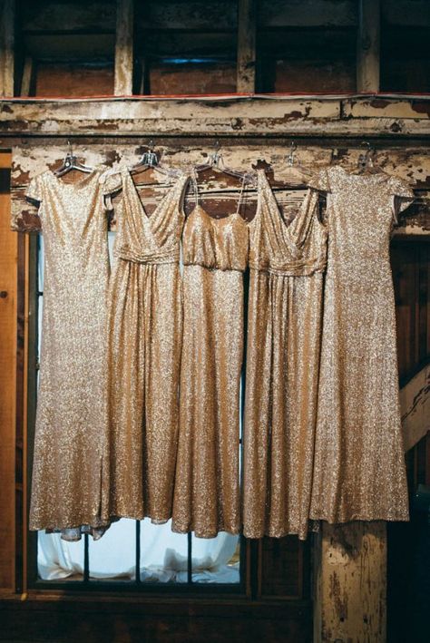 Beautiful mismatched gold sequin dresses | Image by Shannon Rosan Nurse Wedding, Midnight Wedding, Lavender Bridesmaid, Lavender Bridesmaid Dresses, Lilac Bridesmaid Dresses, Bridesmaid Dresses Under 100, Nye Wedding, June Bug, Gold Wedding Dress